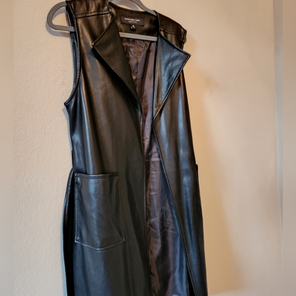 Marc New York Women Sleeveless Faux Leather Long Belted Vest - Picture 3 of 5